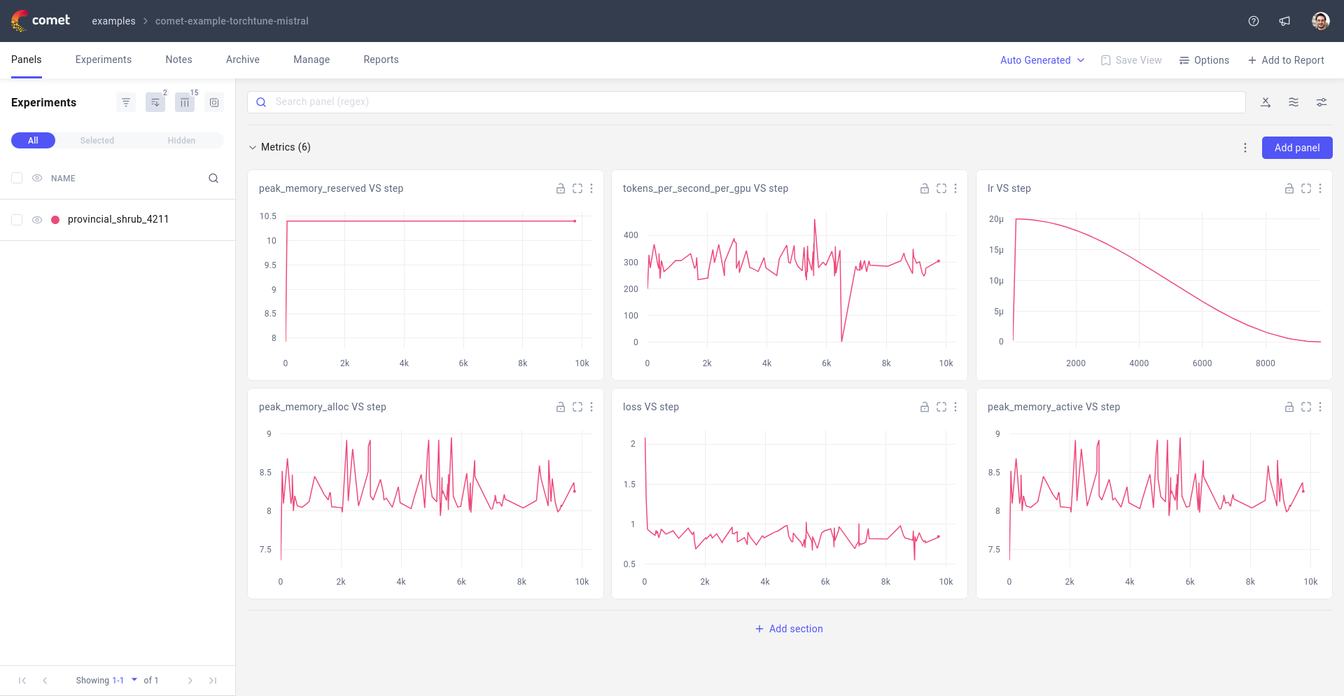 torchtune workspace in Comet